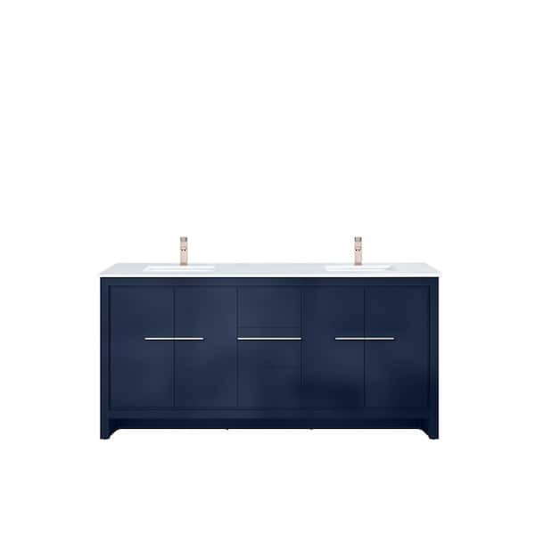 Clairo 72 in. W Double Sink Freestanding Navy Blue Bath Vanity with White Quartz Top Assembled