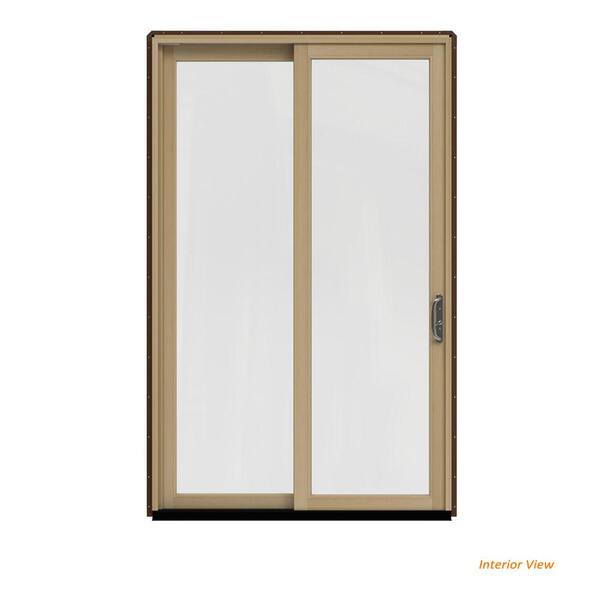 JELD-WEN 60 in. x 96 in. W-2500 Contemporary Brown Clad Wood Left-Hand Full Lite Sliding Patio Door w/Unfinished Interior