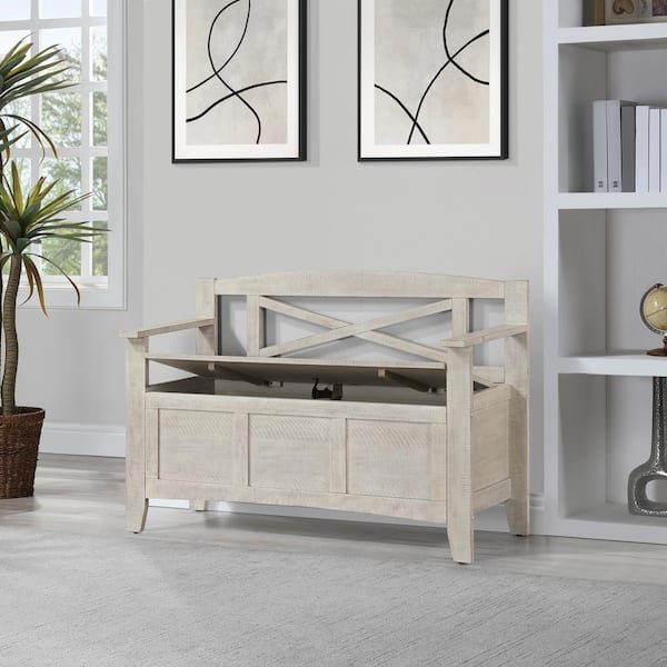 OSP Home Furnishings Metro Entry Way Bench in Distressed White finish
