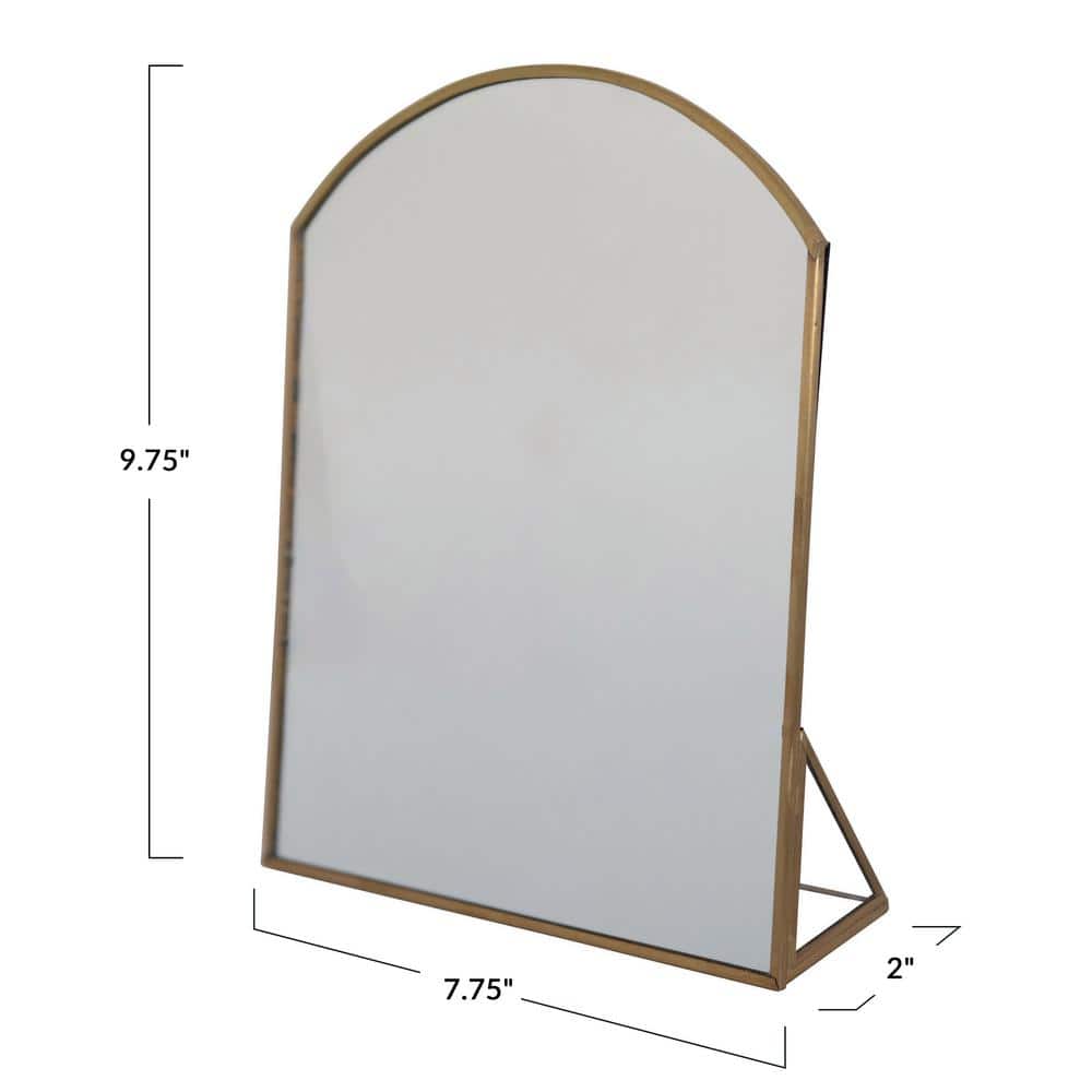 Brass Arched Metal Framed Freestanding Mirror, 9.75"