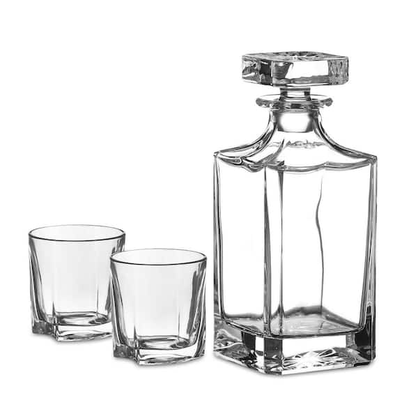 Amisglass 27 oz. Crystal Whiskey Decanter Set of 3 Inc. 1 Whiskey Bottle and 2 Whiskey Glasses Whiskey Gift Set for Men