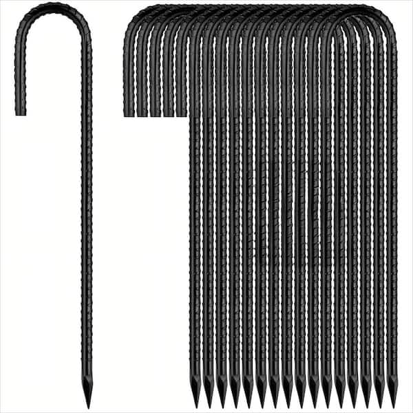 12 in. Rebar Stakes J Hook Ground Stakes, Heavy Duty Galvanized Chain Link Fence Stakes for Outdoor (16-Pack)