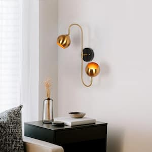 Adjustable 2-Light Black Wall Sconce Lighting, Modern Farmhouse Brass-Plated Bath Vanity Light, Decorative Light Fixture