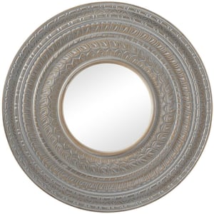 36 in. x 36 in. Carved Round Framed Gray Tribal Wall Mirror