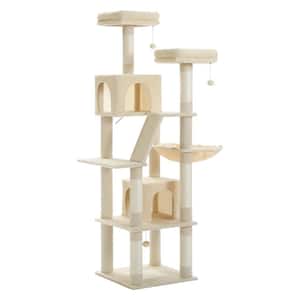 70.9 in Large Cat Tree for Indoor Cats Multi-Level Cat Tower Cat Scratching Post in Beige Medium to Large Cat
