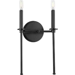 Elara 10.37 in. 2-Light Matte Black New Traditional Wall Sconce with Clear Glass Shades for Bath