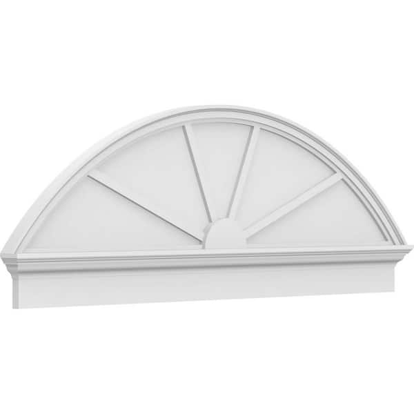 Ekena Millwork 64 in. W x 22-7/8 in. H x 2-3/4 in. P Segment Arch 4 Spoke Signature Urethane Combination Pediment, Primed Tan