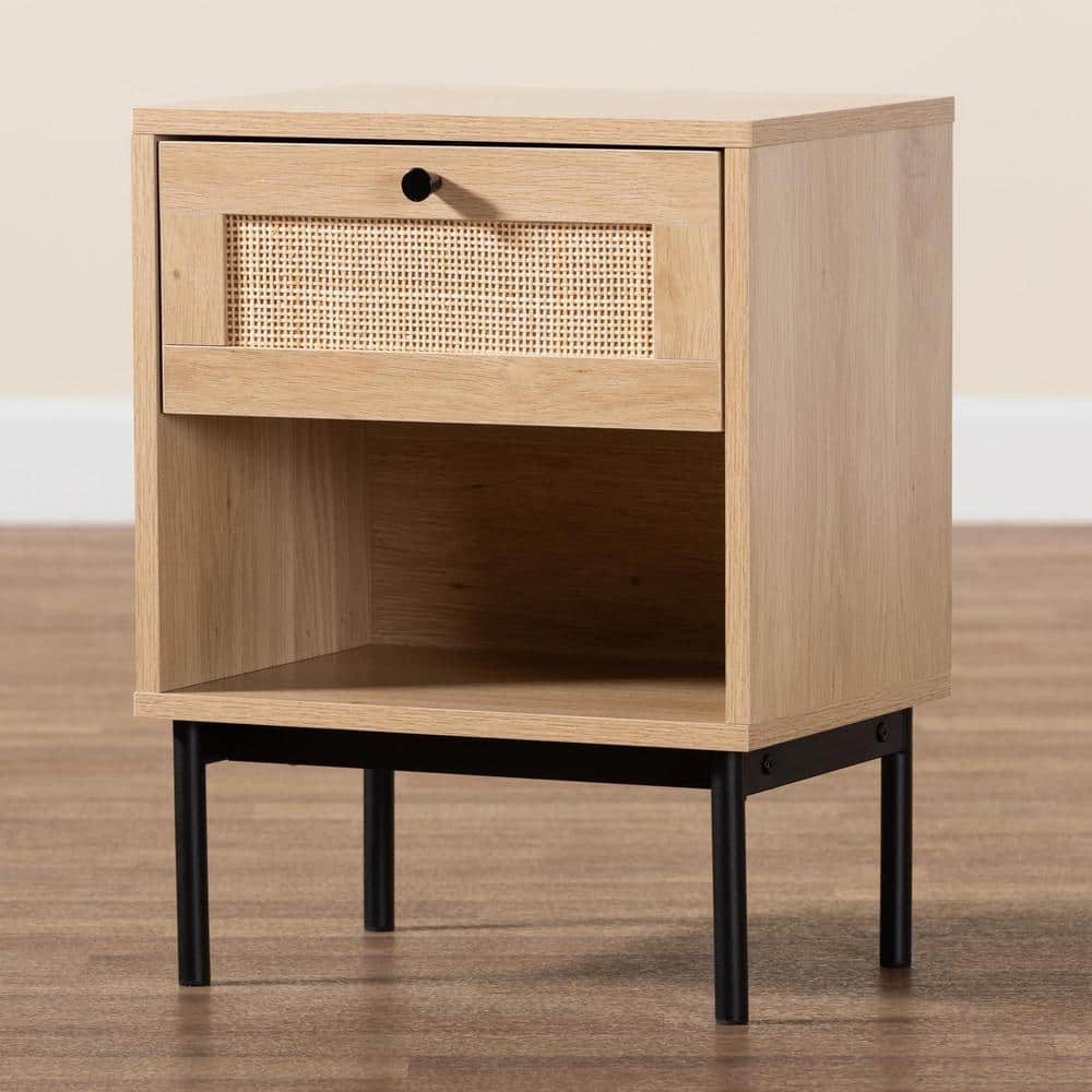 Sherwin Light Brown and Black Wood and Metal Accent Table with Storage