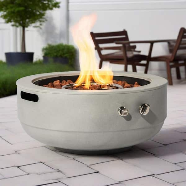 24 in. W 40000 BTU Gray Round Concrete Fire Pit