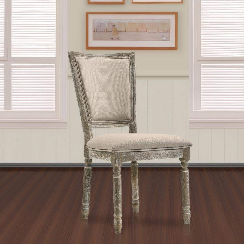 Reclaimed Gray Upholstered High Back Side Chair with Wood Frame