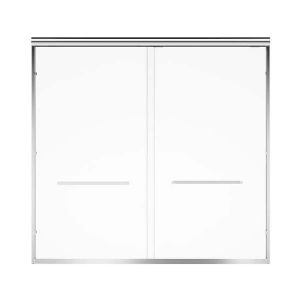Vitrina 60 in. W x 57 in. H Double Sliding Tub Door in Chrome with Clear Tempered Glass