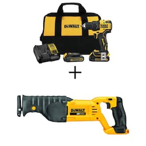ATOMIC 20V MAX Cordless Brushless Compact 1/2 in. Drill/Driver, 20V Reciprocating Saw, and (2) 20V 1.3Ah Batteries