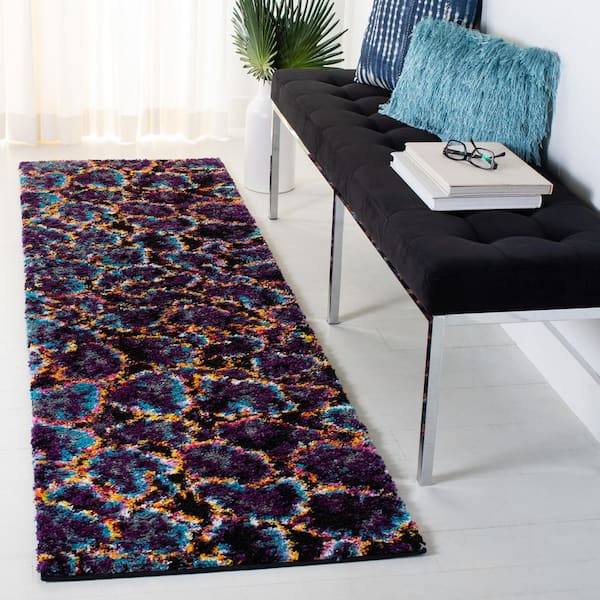 Fiesta Shag 2 ft. x 6 ft. Turquoise/Multi Abstract Patches Runner Rug