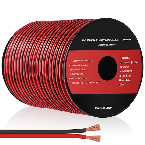 16-Gauge Automotive Electrical Wire Extension Cable 2 Conductor Red Black 100 ft. for LED Strips RC Car Speaker