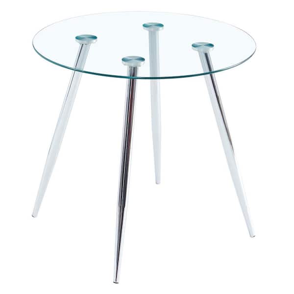Winado 31.5 in. Round Silver Tempered Glass Top Dining Table (Seats 4)