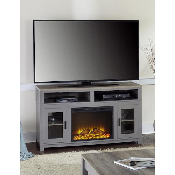 Ameriwood Carver Gray Electric Fireplace 60 in. TV Stand