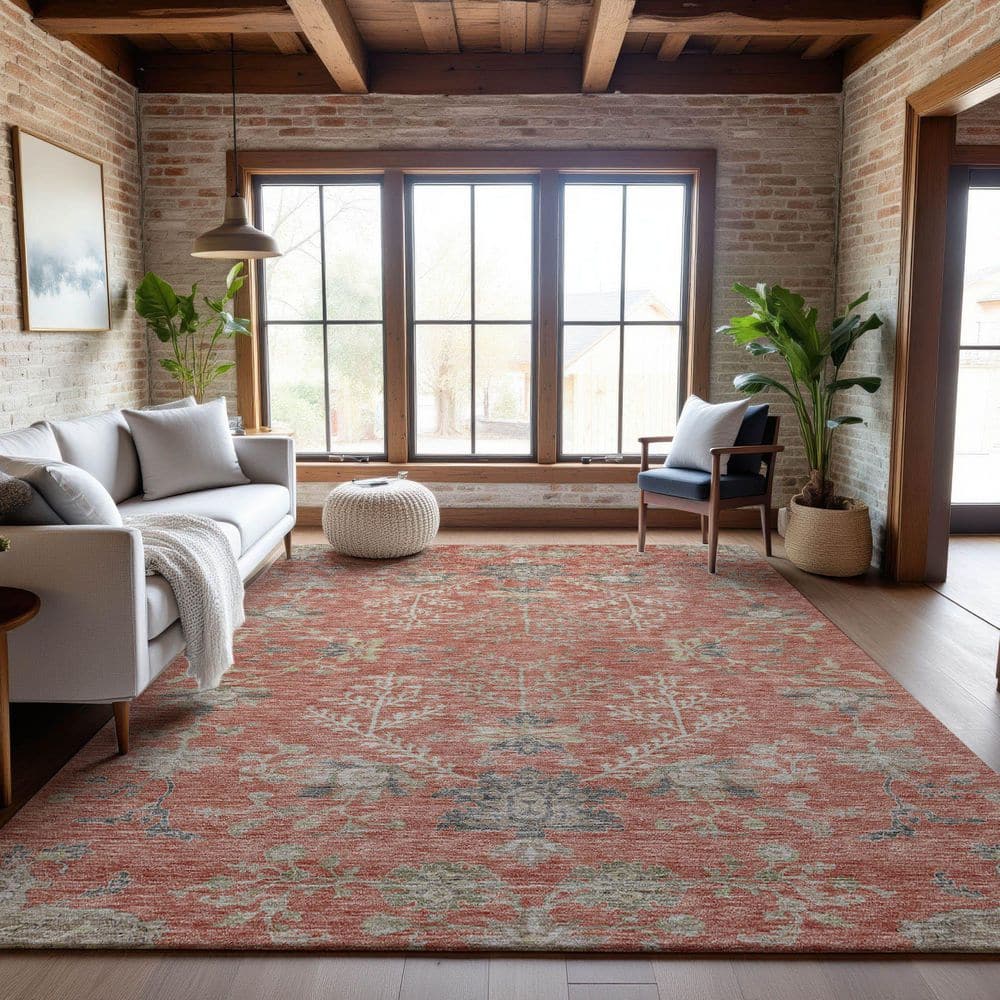 Mayfield Premium Machine Washable Abstract AMF1156 Coral 3 ft. x 5 ft. Area Rug price history on PriceWatchPro
