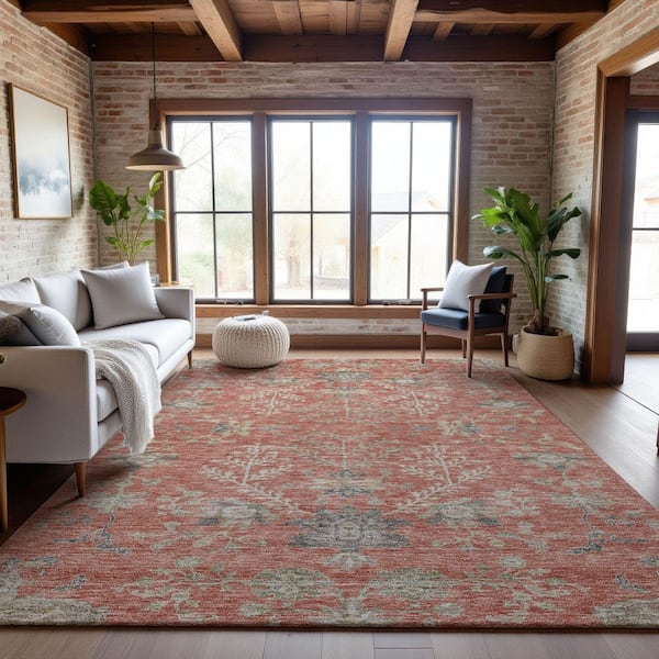Mayfield Premium Machine Washable Abstract AMF1156 Coral 8 ft. x 10 ft. Area Rug