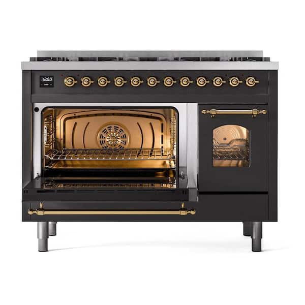 Nostalgie II 48 in. 8 Burner Dual Fuel Natural Gas Range in Graphite Matte