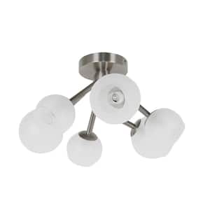 Tanglewood 17 in. 6-Light Satin Chrome Contemporary Semi-Flush Mount with Frosted Shade