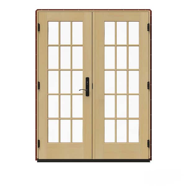 JELD-WEN 60 in. x 80 in. W-5500 Red Clad Wood Right-Hand 15 Lite French Patio Door w/Unfinished Interior