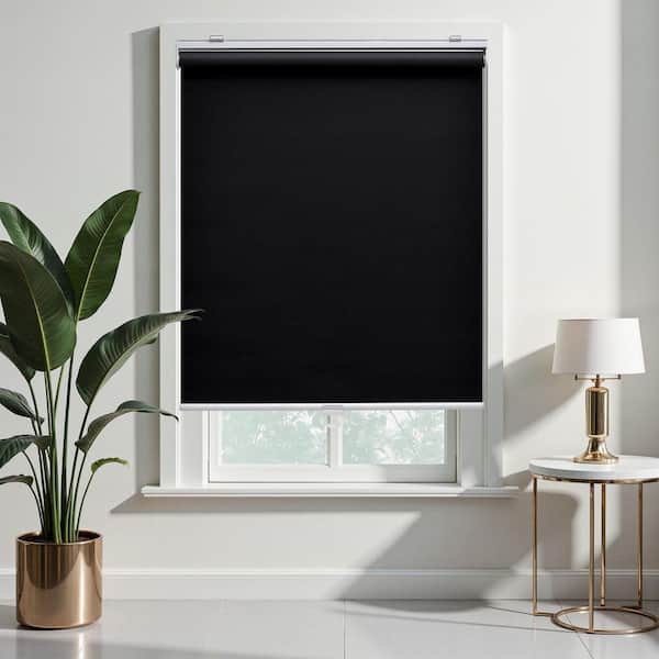 Cordless Blackout Roller Shade, Thermal Insulated, Easy Install, Polyester, Best for Kids, Black, 35 in. W x 75 in. L