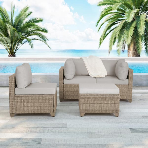 TK CLASSICS Maui 4-Piece Wicker Patio Conversation Set with Hazel Cushions
