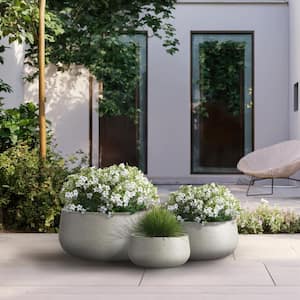 11.4in.,15in.,19in. Dia Light Gray Extra Large Tall Round Concrete Plant Pot/Planter for Indoor and Outdoor(Set of 3)