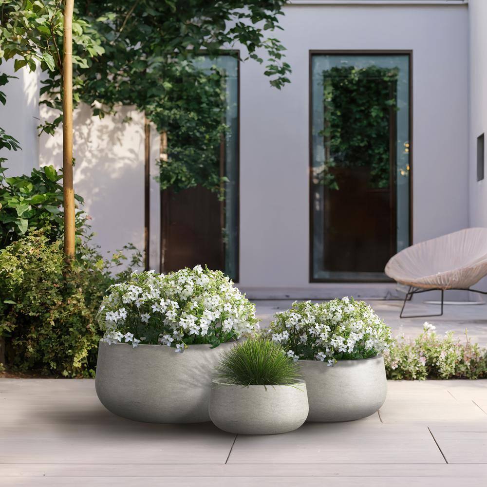 11.4in.,15in.,19in. Dia Light Gray Extra Large Tall Round Concrete Plant Pot/Planter for Indoor and Outdoor(Set of 3) price history on PriceWatchPro