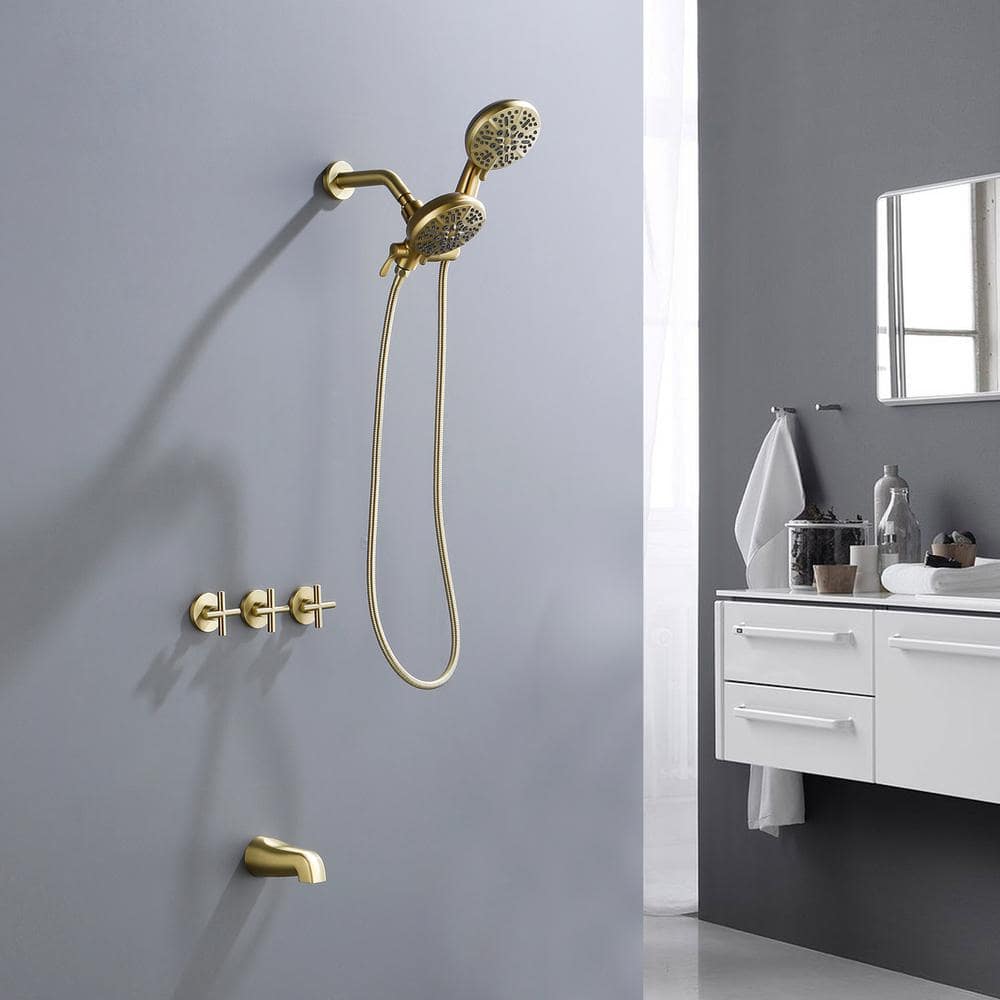 Brushed Gold Triple Handle Multi-Head Wall Mounted Shower System