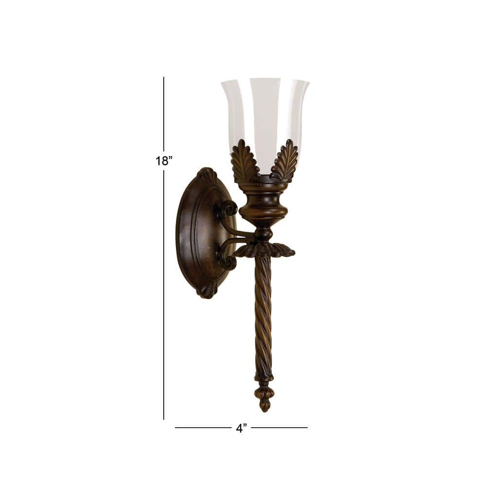 Rustic Elegance Bronze Metal & Glass Hurricane Wall Sconce