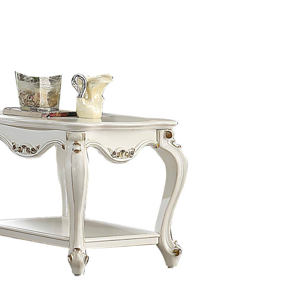 Luxurious Antique Pearl 27" Square Wood End Table with Storage Shelf