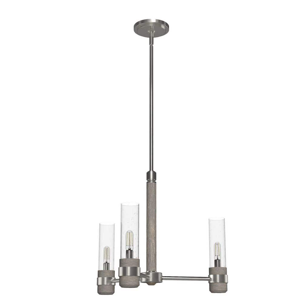 Hunter River Mill 3-Light Brushed Nickel Island Chandelier with Clear Seeded Glass Shades