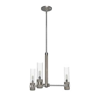 River Mill 3-Light Brushed Nickel Island Chandelier with Clear Seeded Glass Shades