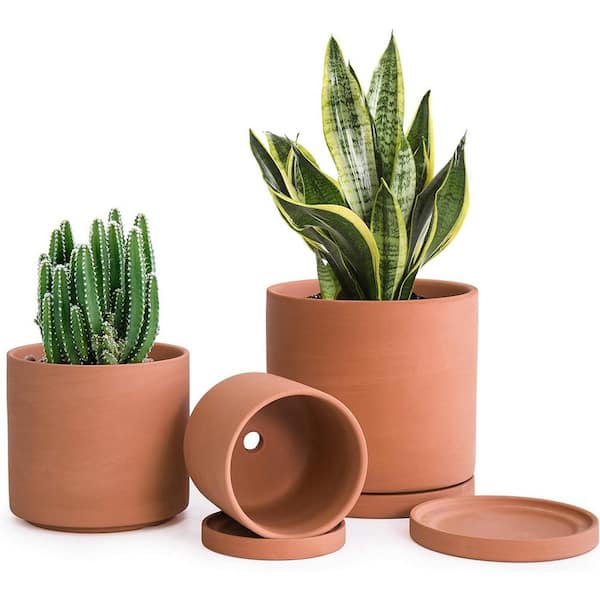 ITOPFOX Scandinavian 6.5 in. L x 6.5 in. W x 6.5 in. H 2.4 qts. Teracotta Indoor Ceramic Planter 3 (-Pack)