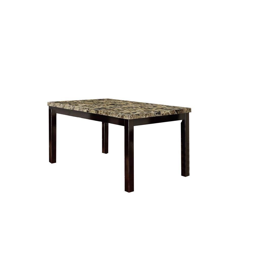 Poundex F2093 Espresso Finish Dining Room Table With Faux Marble Top