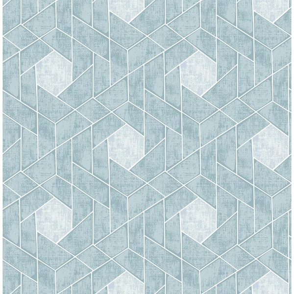 SCOTT LIVING Granada Aqua Geometric Aqua Wallpaper Sample