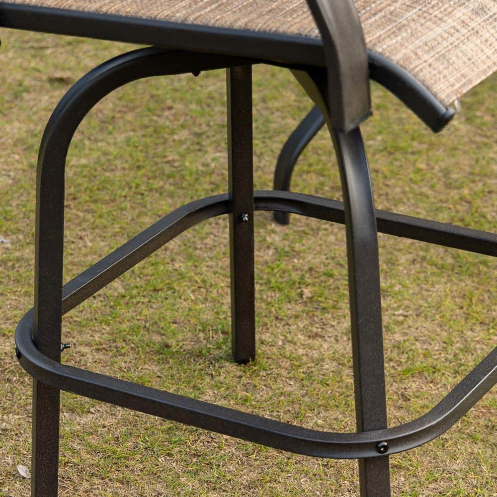 Brown Steel Frame Bar Height Swivel Armchairs, Set of 2