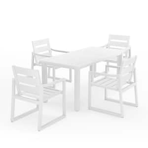 5-Piece White Recycled Plastic HDPS Outdoor Dining Set All Weather Indoor Outdoor Patio Table and Chairs with Armrest