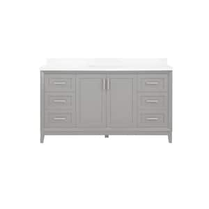 Maverick 60 in. W x 22 in. D x 34 in. H Single Sink Bath Vanity in American Gray with White Engineered Stone Top