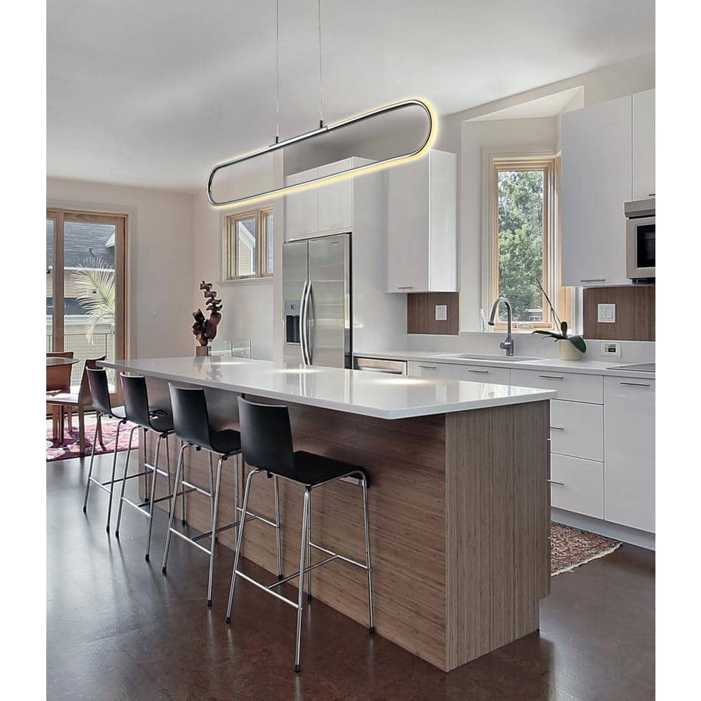 Ned Minimalistic 39" Chrome LED Linear Pendant with Adjustable Height