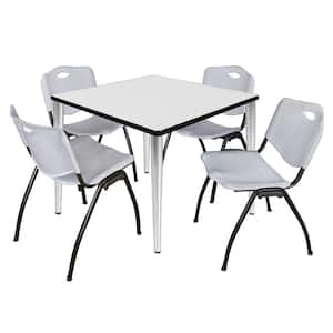 Trueno 42 in. Square White and Chrome Wood Breakroom Table and 4-Grey 'M' Stack Chairs (Seats 4)