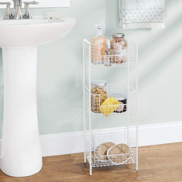 Dracelo 3-Tier White Bathroom Ladder Shelf, Bathroom Floor Storage Shelf with Drawer