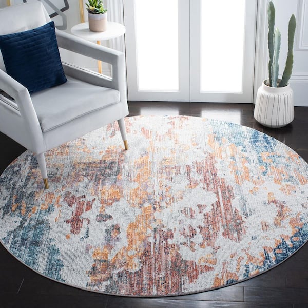 Crystal 6 ft. x 6 ft. Gold/Rust Distressed Marle Round Area Rug