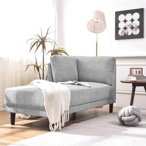 65 in. Gray Solid Polyester Twin Size Chaise Lounge Sofa Bed