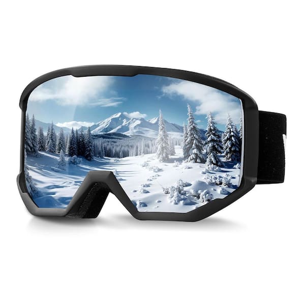 Ski Goggles, Cylindrical Silver Mirror Lens OTG Anti-Fog Snow Goggles for Men Women Youth, Ventilated TPU Frame