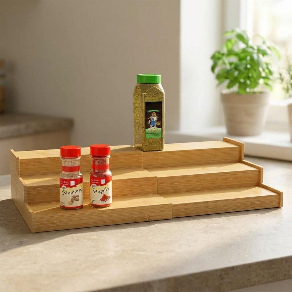 UUDULY Metal Drawer Organizer Bamboo Finish 3 Tier Expandable Spice ...