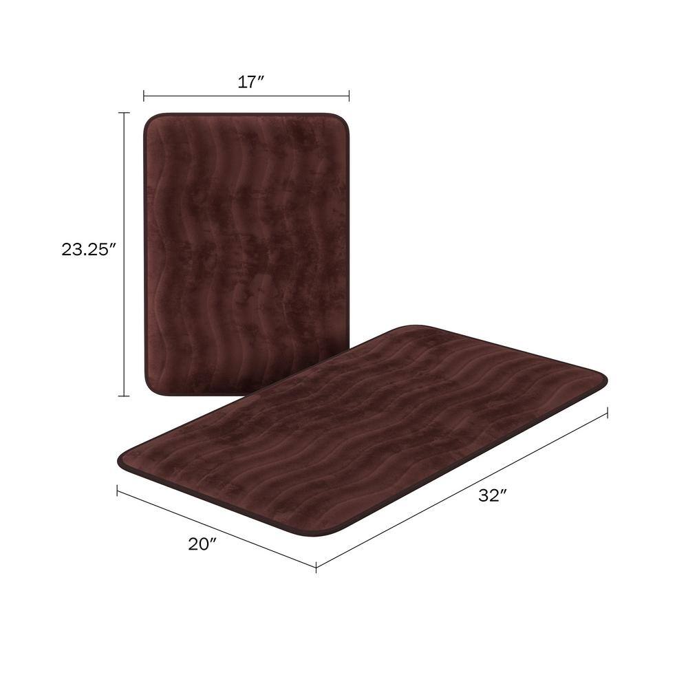 Chocolate Brown Memory Foam Bathroom Rug Set with Microfiber Top