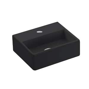 Quattro 30 BG Wall Mount / Vessel Bathroom Sink in Glossy Black with Single Faucet Hole