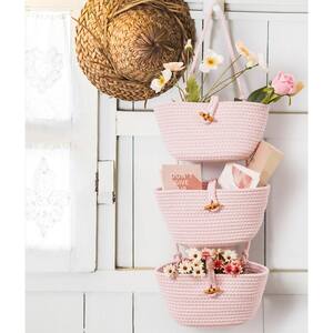 3-Tier Pink Wall Mount Decorative Hanging Storage Basket for Living Room (20-Pieces)